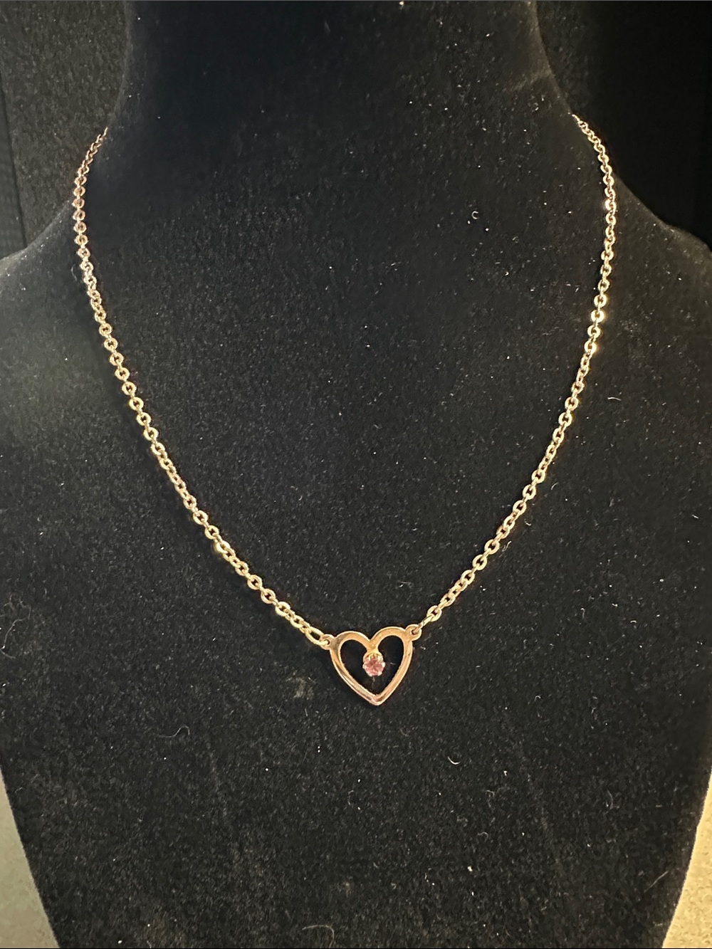 Vintage Avon Gold-Tone Heart Necklace with Purple Rhinestone